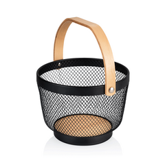 Was Germany Korb, 28 x 27 x 18,5 cm, schwarz pulverbeschichtet, Metall, Holz