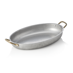 Steel & Style Servierpfanne VINTAGE, mit 2 Messinggriffen, 31 x 22 x 4,5 cm, 1,4 ltr., Chromnickelstahl