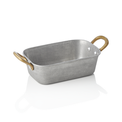 Steel & Style Servierpfanne VINTAGE, mit 2 Messinggriffen, 15 x 9,5 x 4,5 cm, 370 ml, Chromnickelstahl