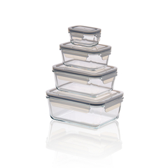 Was Germany Frischhaltedosen Set mit Polypropylendeckel, 4-teilig, Borosilikatglas