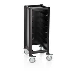 Was Germany Tablettwagen SINGLE GN 1/1 MENSA BLACK, für 7 Tabletts, schwarz, 60 x 44,5 x 125 cm, MDF/Aluminium