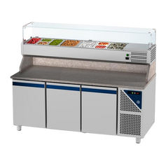 Prismafood Kühltisch 3 Türen  Schaukasten GN 1/4 Kapazität: 606 lt Temperatur: 0°C/+10°C