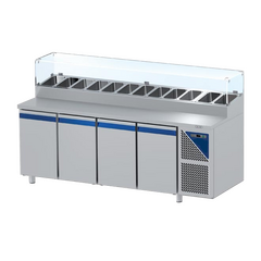 Prismafood Kühltisch 4 Türen mit Schaukasten Kapazität: 816 lt Temperatur: 0°C/+10°C