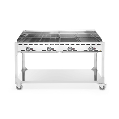 Hendi Grillsystem Green Fire mit 4 Brennern, Profi Line, mit Rollengestell, Hellgrau, 22kW, 1400x612x(H)825mm