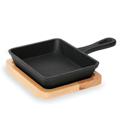 Was Germany Mini Servierpfanne IRON DINING, mit Holzuntersetzer, 12,5 x 10,5 x 2,5 cm, Gusseisen, Holz