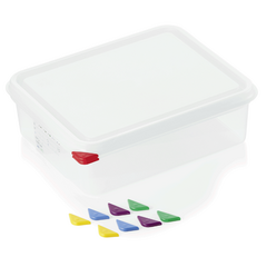 Was Germany GN Behälter Set GN 86 1/2-100 mm, mit Deckel, mit rotem Clip, Set á 6 Stück, Polypropylen