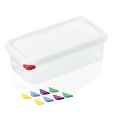 Was Germany GN Behälter Set GN 86 1/3-100 mm, mit Deckel, mit rotem Clip, Set á 6 Stück, Polypropylen