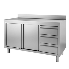 Vaiotec Topline Arbeitsschrank / 1 Flügeltür, 3 Schubladen rechts & Aufkantung, 1200 x 600 mm