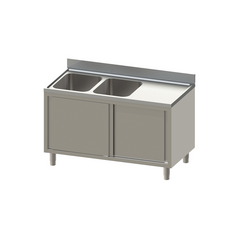 Vaiotec Topline Spülschrank / 2 Becken links mit Schiebetüren, 1400 x 600 mm