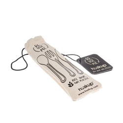 Wiederverwendbares Reisschalen-Besteckset - Messergabellöffel im Jutesack