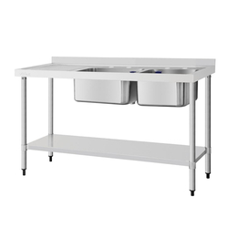 Vogue Edelstahlspüle Doppelwaschbecken Abtropffläche links 150x60cm