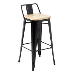 Bolero Bistro Hochstühle mit Rückenlehne und Holzsitzpolster Schwarz (4 Stück)