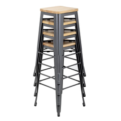 Bolero Bistro Barhocker aus Stahl mit Holzsitz - grau (4 Stück)