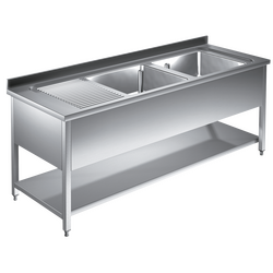 Prismafood Spültisch mit Grundboden 1,6m - 2 Becken  rechts L40xB40xT25cm STD