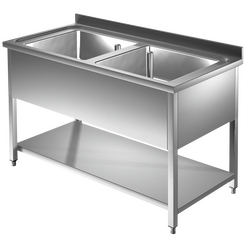 Prismafood Spültisch mit Grundboden 1,4m - 2 Becken  mittig L50xB40xT25cm STD
