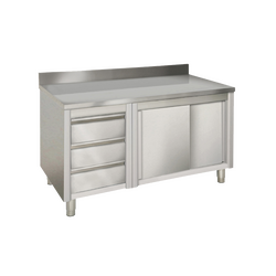 Prismafood Arbeitsschrank 1,8m - mit 3 Schubladen links und Aufkantung STD