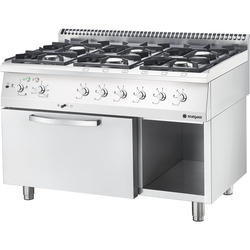 Stalgast Edelstahl Gasherd Basic mit 6 Brennern (3x3,5+3x5), Elektro-Umluft-Backofen GN1/1 und Regalfach, Serie 700 ND