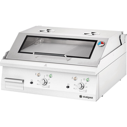 Stalgast Edelstahl Elektro-Griddleplatte als Tischgerät mit Deckel, 800x700 mm, ½ glatte/½ gerillte Grillfläche, Serie 700 ND