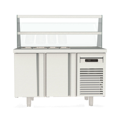 Vaiotec Topline Kebabstation / 2-fach mit Türen, Glasaufsatz mit Zwischenetage, GN 1/3, 1345 x 700 mm