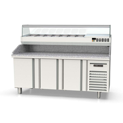 Vaiotec Topline Pizzatisch / 3-fach mit Türen, Granitplatte grau, inkl. Kühlaufsatz, GN 1/4, 2020 x 600 mm