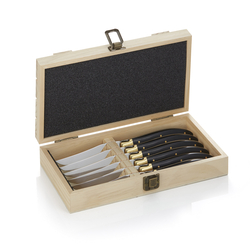 Carlos Steakmesserbox, mit 6 Messern, 23 cm, Kiefernholz, Klingenstahl 420, Holz