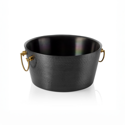 Was Germany Champagnerkühler, mit Messinggriffen, Ø 34 cm, Höhe 17 cm, schwarz, doppelwandig, gehäm. Oberfläche, PVD Beschichtung, Chromnickelstahl, Messing