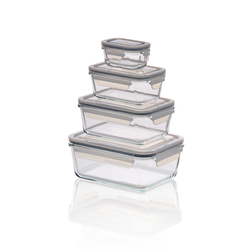 Was Germany Frischhaltedosen Set mit Polypropylendeckel, 4-teilig, Borosilikatglas