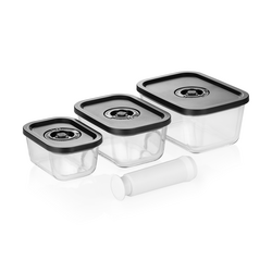 Was Germany Frischhaltedosen Set mit ABS Deckel, 3-teilig, mit manueller Vakuum Pumpe, Borosilikatglas