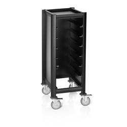 Was Germany Tablettwagen SINGLE GN 1/1 MENSA BLACK, für 7 Tabletts, schwarz, 60 x 44,5 x 125 cm, MDF/Aluminium