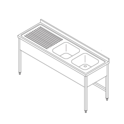 Maxima Gastro Spültisch - 150 x 70 cm - mit 2 Waschbecken und Backsplash