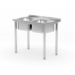 Hendi Tisch mit 2 Spülbecken – verschraubt, Kitchen Line, 1000x600x(H)850mm