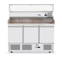 Arktic Pizzatisch, dreitürig mit Aufsatzkühlvitrine 380+40L, 254L, 230V/400W, 1400x700x(H)1491mm