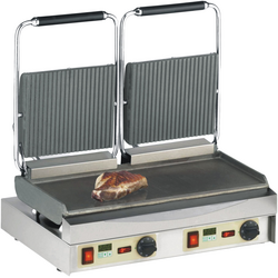 Neumärker Kamtschatka-Grill mit Digitaltimern, oben geriffelt, unten glatt, Grillfläche: Oben gerillt, unten glatt