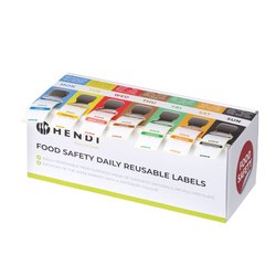Hendi Satz Lebensmittelsicherheitsetiketten, mehrfach verwendbar, leicht herausnehmbar, mit Spender, 240x80x(H)100mm