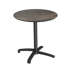 Feros X Cross - Terrassentisch Schwarz Gestell + Riverwashed Holz HPL-Platte Ø70 cm, Schwarz + Riverwashed Holz