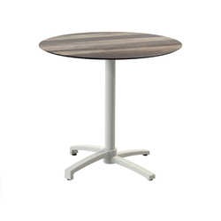 Feros X Cross - Terrassentisch sandfarbenes Gestell + Tropenholz HPL-Platte Ø70 cm, Sand + Tropenholz