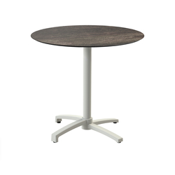 Feros X Cross - Terrassentisch sandfarbenes Gestell + Riverwashed Holz HPL-Platte Ø70 cm, Sand + Riverwashed Holz