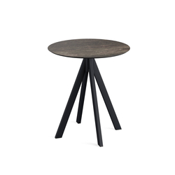Feros Infinity - Terrassentisch schwarzes Gestell + Riverwashed Holz HPL-Platte Ø70 cm, Schwarz + Riverwashed Holz