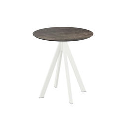 Feros Infinity - Terrassentisch weißes Gestell + Riverwashed Holz HPL-Platte Ø70 cm, Weiß + Riverwashed Holz
