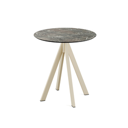 Feros Infinity - Terrassentisch sandfarbenes Gestell + Galaxy-Marmor HPL-Platte Ø70 cm, Sand + Galaxy Marmor