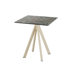 Feros Infinity - Terrassentisch sandfarbenes Gestell + Galaxy-Marmor HPL-Platte 70x70 cm, Sand + Galaxy Marmor