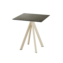 Feros Infinity - Terrassentisch sandfarbenes Gestell + Midnight-Marmor HPL-Platte 70x70 cm, Sand + Midnight Marmor