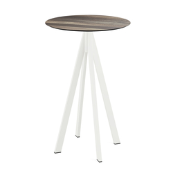 Feros Infinity - Bartisch weißes Gestell + Tropenholz HPL-Platte Ø70 cm, Weiß + Tropenholz