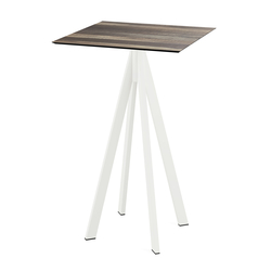 Feros Infinity - Bartisch weißes Gestell + Tropenholz HPL-Platte 70x70 cm, Weiß + Tropenholz