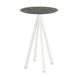 Feros Infinity - Bartisch weißes Gestell + Galaxy-Marmor HPL-Platte Ø70 cm, Weiß + Galaxy Marmor