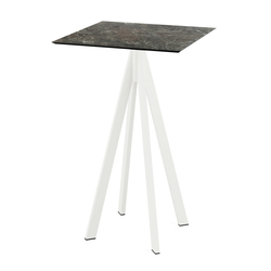 Feros Infinity - Bartisch weißes Gestell + Galaxy-Marmor HPL-Platte 70x70 cm, Weiß + Galaxy Marmor