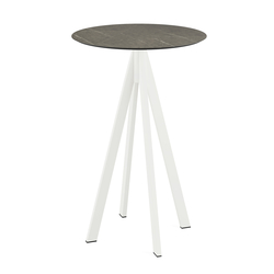 Feros Infinity - Bartisch weißes Gestell + Midnight-Marmor HPL-Platte Ø70 cm, Weiß + Midnight Marmor