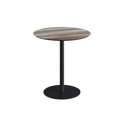 Feros Urban - Terrassentisch schwarzes Gestell + Tropenholz HPL-Platte Ø70 cm, Schwarz + Tropenholz