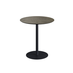 Feros Urban - Terrassentisch schwarzes Gestell + Midnight-Marmor HPL-Platte Ø70 cm, Schwarz + Midnight Marmor