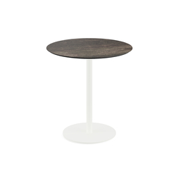 Feros Urban - Terrassentisch weißes Gestell + Riverwashed Holz HPL-Platte Ø70 cm, Weiß + Riverwashed Holz